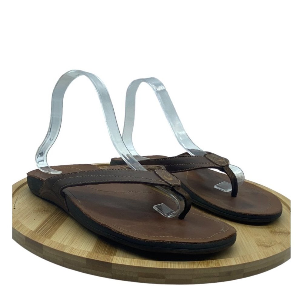 Olukai Kumu Flip Flop Sandals Women 10 Rich Brown Leather Beachy Boho Hippie